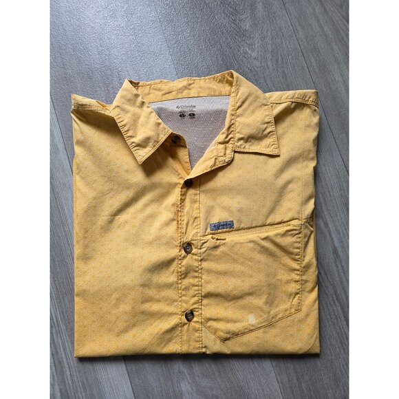 Columbia Mens Yellow Short Sleeve Button-Up Shirt L - Picture 2 of 10
